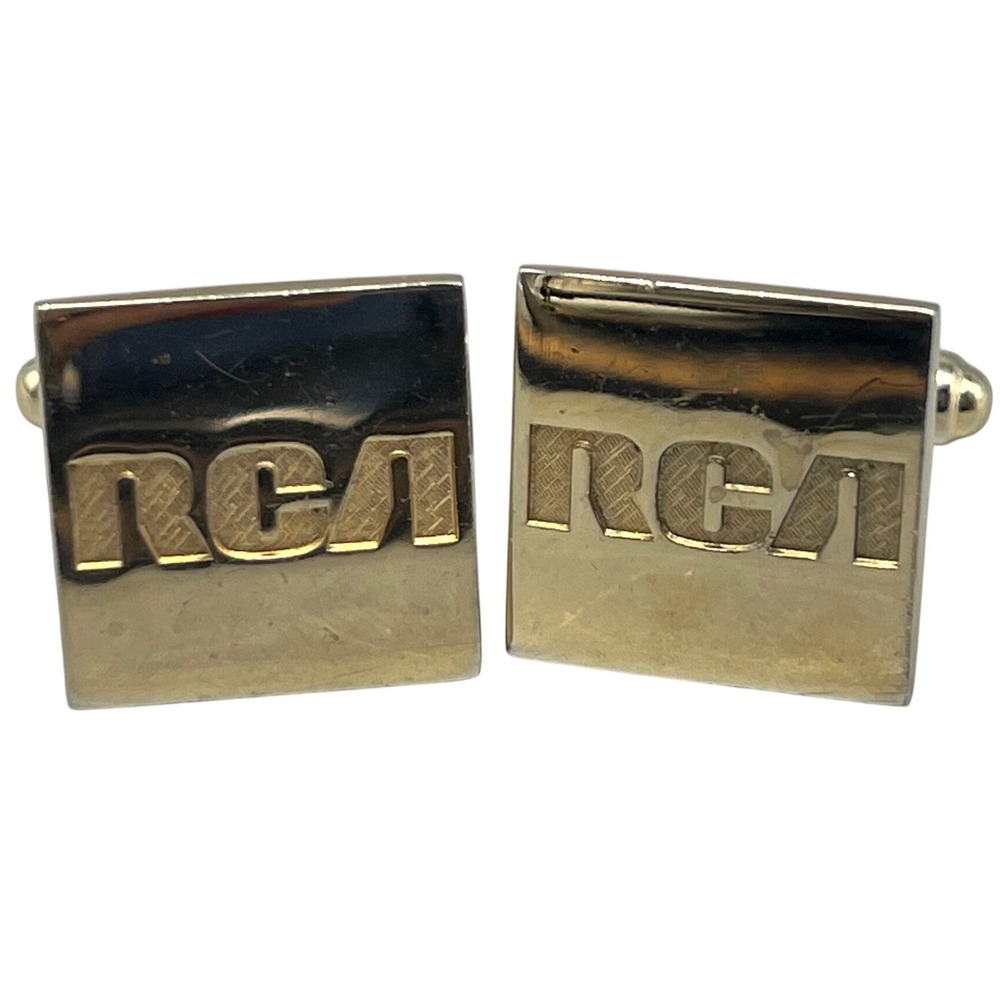 RCA Logo Radio Corporation‎ of America Cufflinks Gold Tone Square Mens 50's